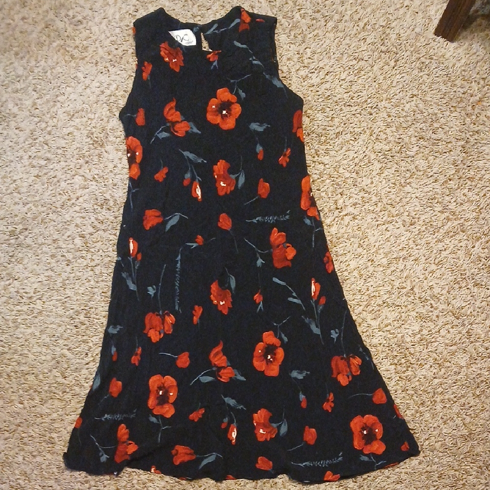 Vintage rayon Donna Ricco Red floral A-line Knee-length Sleeveless day dress
